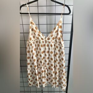 Cupshe Polka dot sleeveless cream and brown babydoll mini dress NWT
